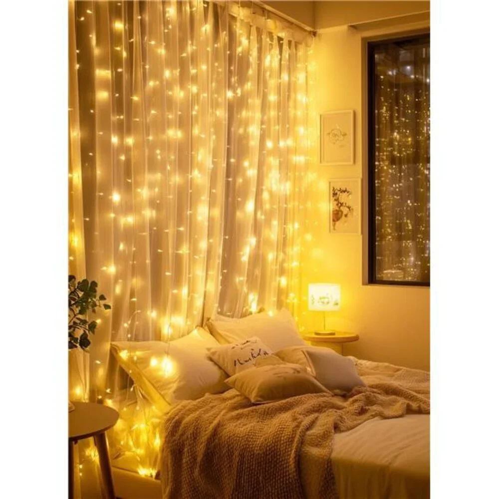 300 LED Fairy Curtain Lights USB String Lights Warm White Twinkle Lights Indoor